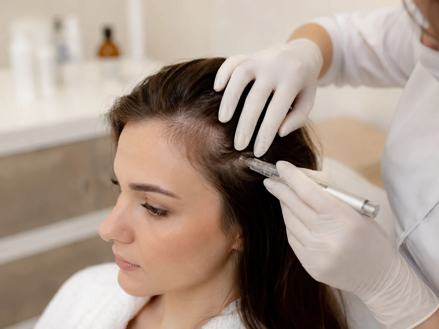 Aplicación de mesoterapia en el cuero cabelludo