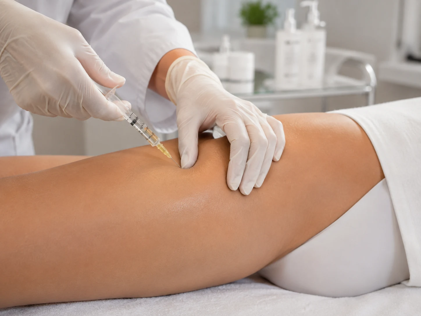 Aplicación de mesoterapia corporal en el muslo